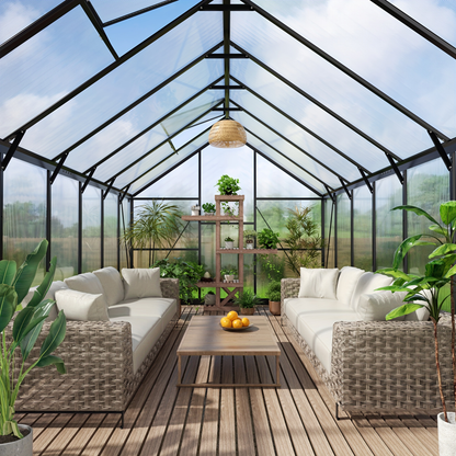 Polycarbonate Greenhouse Walk-In Aluminum Frame 720g PC Panels, 90% UV Protection, 5-Speed Roof Vents & Lockable Door for Backyard Year-Round Gardening, Multiple Sizes