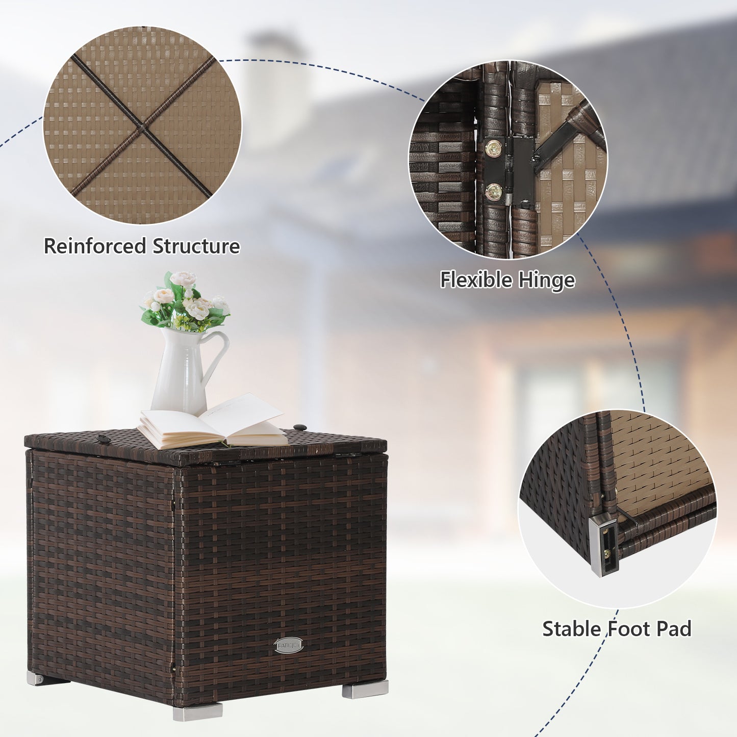 Outdoor Wicker Ottoman Set of 2 with Hidden Storage – PE Wicker Footstools with Detachable Cushions, Side Table & Extra Seating for Patio, Garden & Poolside