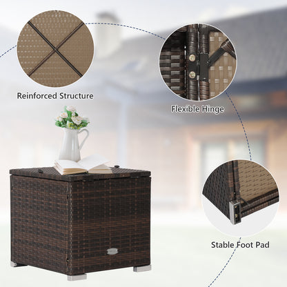 Outdoor Wicker Ottoman Set of 2 with Hidden Storage – PE Wicker Footstools with Detachable Cushions, Side Table & Extra Seating for Patio, Garden & Poolside