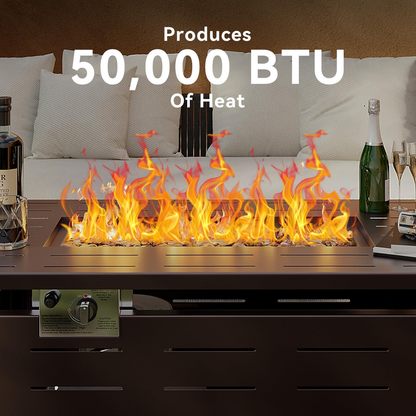 Propane Fire Pit Table Outdoor 50,000 BTU Gas Fire Table with Lid Lava Rocks & Waterproof Cover for Patio Backyard Deck Black Brown 40"/44"