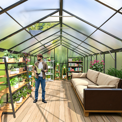 Polycarbonate Greenhouse Walk-In Aluminum Frame 720g PC Panels, 90% UV Protection, 5-Speed Roof Vents & Lockable Door for Backyard Year-Round Gardening, Multiple Sizes