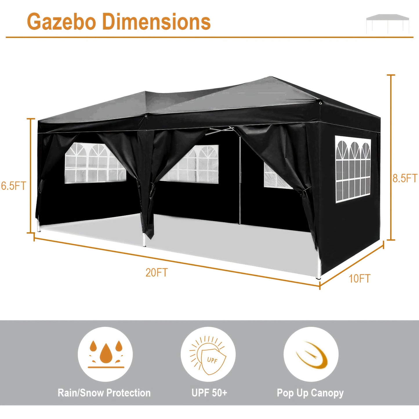 Party Tent 10x20ft 6 Sidewalls Heavy-Duty Commercial Waterproof Canopy