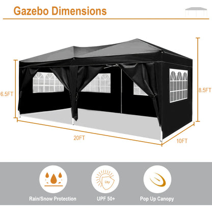 Party Tent 10x20ft 6 Sidewalls Heavy-Duty Commercial Waterproof Canopy