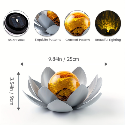 Solar Garden Light Lotus Flower LED Step Light Outdoor Cracked Glass Ball IPX4 Waterproof Lawn Yard Pathway Staircase Corridor Decor – Azure Blue Purple Gray