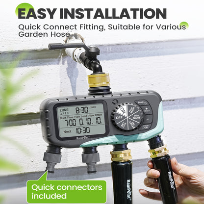 Garden Irrigation System 4-Zone – Automatic Watering Controller with Brass Head, Manual & Rain Delay Modes, Independent Zone Scheduling