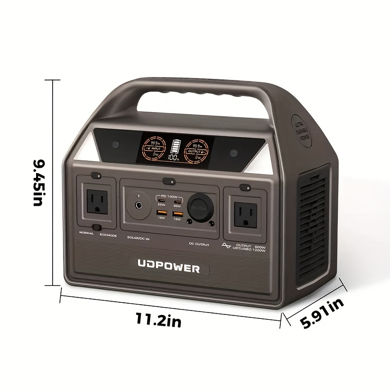 LiFePO4 Power Station 600W 595Wh Solar Generator 9 Outputs AC PD USB-C DC LED for Home Camping RV Travel Emergency Backup Off-Grid Power Supply
