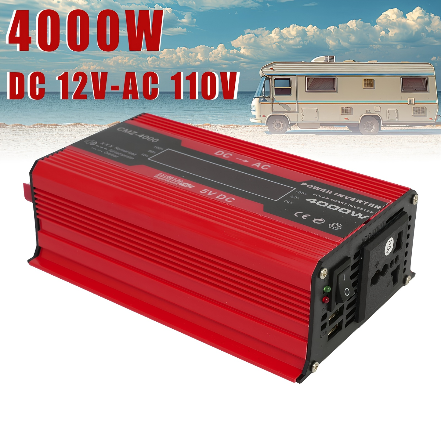 DC to AC Inverter 4000W 5500W 6500W 16000W Peak DC 12V to AC 110V High Power Car Inverter with USB Ports US Sockets Cooling Fan Overload Protection for RV Truck Outdoor Emergency