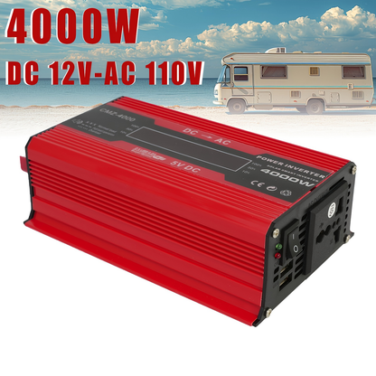 DC to AC Inverter 4000W 5500W 6500W 16000W Peak DC 12V to AC 110V High Power Car Inverter with USB Ports US Sockets Cooling Fan Overload Protection for RV Truck Outdoor Emergency