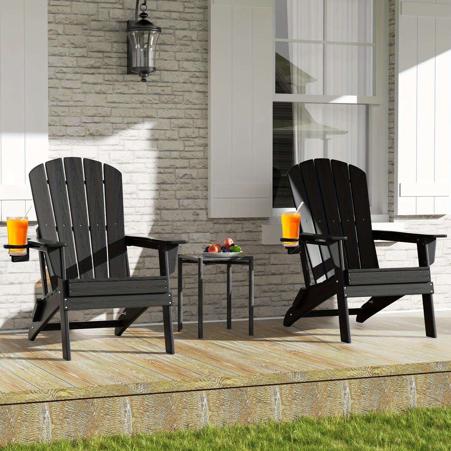 Folding Adirondack Chair with Cup Holder – HDPE All-Weather Outdoor Patio Chair