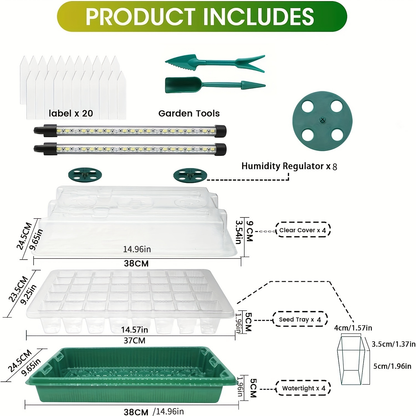 Seed Starting Tray Kit 4-Set 160 Cells High Dome | 8 LED Grow Lights Smart Timer 3 Modes 5 Brightness | Indoor Greenhouse Germination Propagation
