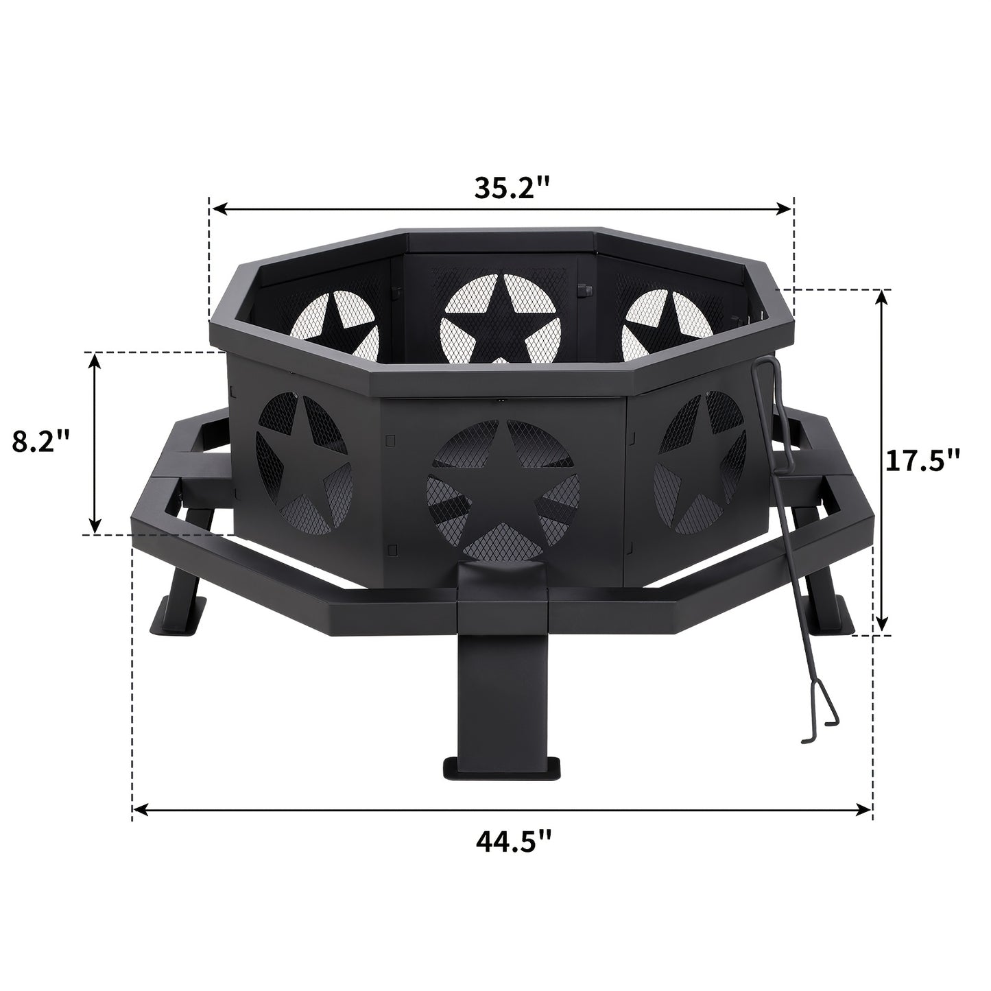 Extra Large Octagonal Fire Pit for Outside, Heavy Duty Steel Wood Burning Firepit for Backyard Patio Camping Garden, 43 & 45 Inch Outdoor Fire Bowl, Black