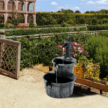 Outdoor Water Fountain 2-Tier | Barrel Waterfall Patio Garden Decor