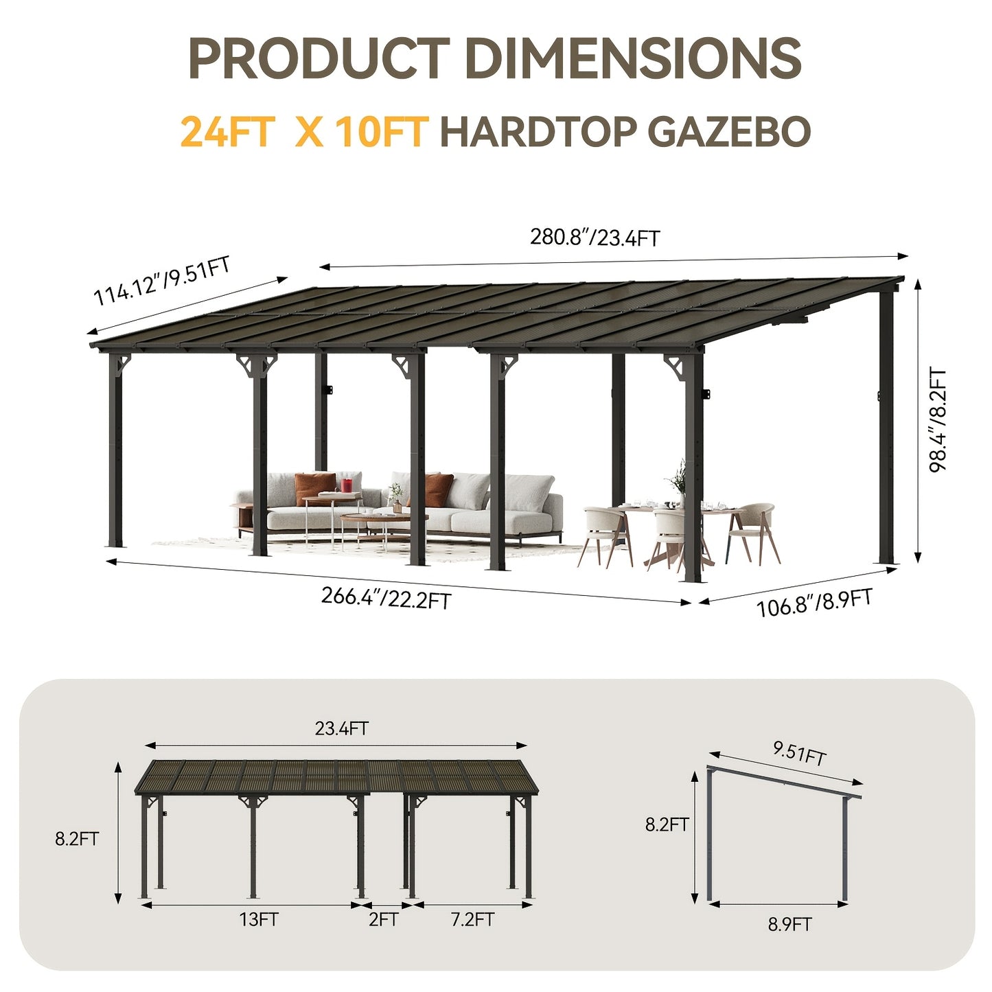 Lean-To Pergola Wall-Mounted Aluminum Louvered Roof Patio Awning