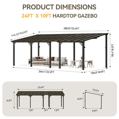Lean-To Pergola Wall-Mounted Aluminum Louvered Roof Patio Awning