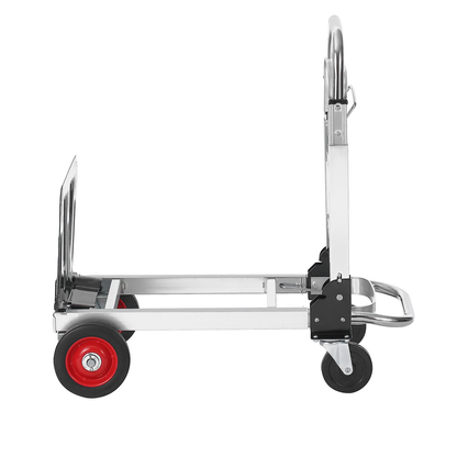 Folding Hand Truck 2-in-1 Convertible 400 LB Capacity Aluminum Carbon Steel Frame 360° Brake Wheels Collapsible Dolly Cart for Warehouse Garden Moving