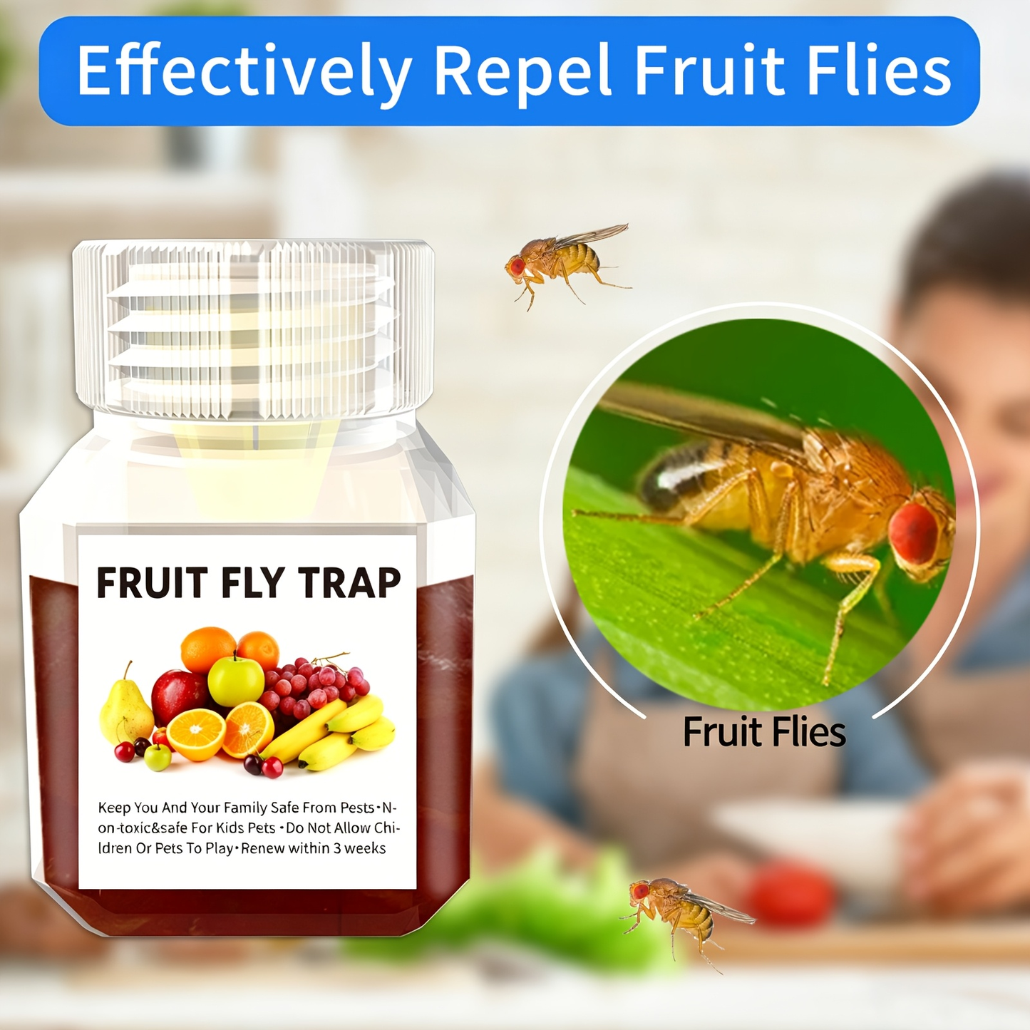 Fruit Fly Trap Indoor Sticky Flying Insect Catcher Bug Trap for Kitchen Home Plant Gnat Whitefly Fungus Gnat Non-Toxic Pest Control