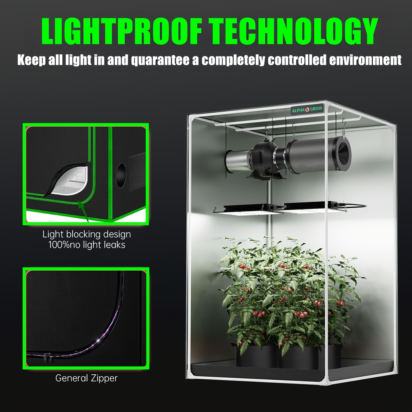 Hydroponic Grow Tent 1680D Mylar 100% Reflective with Tray & Observation Window, Indoor Plant Tent for Seedling to Flowering, Fits Closet & Balcony, Multiple Sizes
