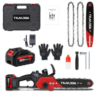 Red Chainsaw With One Battery And Two Saws