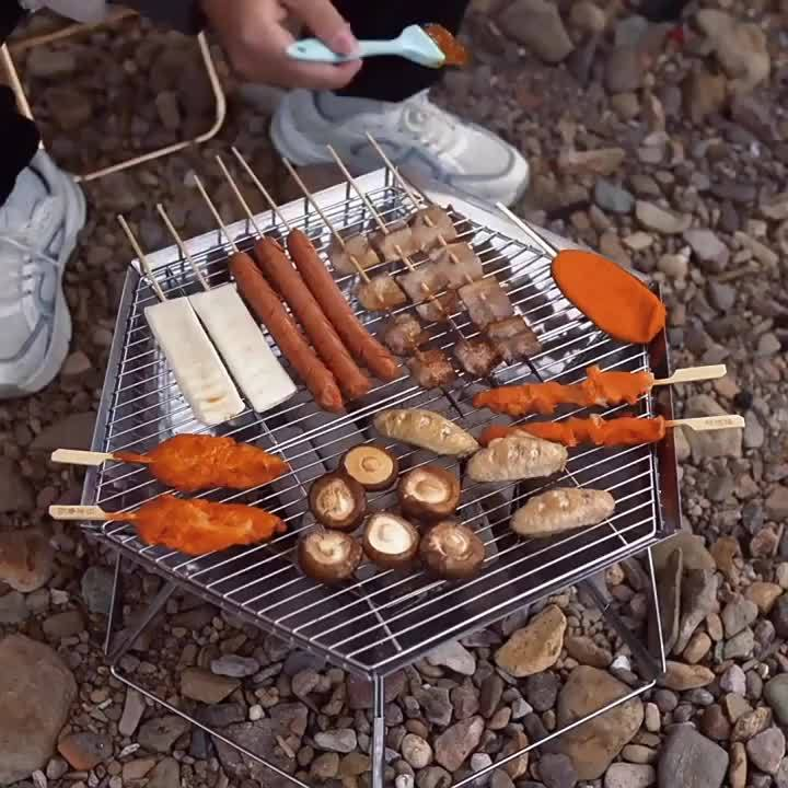 Charcoal Grill Portable Folding BBQ Fire Pit Hexagonal Camping Stove Open Grid Even Heat Backyard Picnic Beach Tailgating Outdoor Cooking Compact Easy Assembly