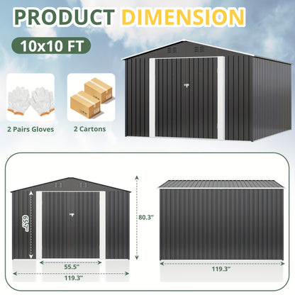 Outdoor Storage Shed | Metal Lockable Backyard Patio Garden Garage