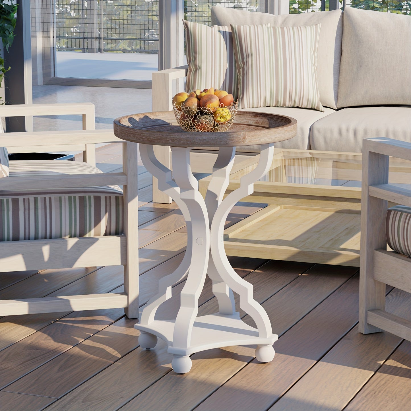Side Table with Tray Top – Rustic Farmhouse Accent End Table, Distressed Wood Finish, Lightweight & Sturdy, Square or Round for Patio Living Room Bedroom Outdoor Indoor
