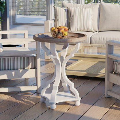 Side Table with Tray Top – Rustic Farmhouse Accent End Table, Distressed Wood Finish, Lightweight & Sturdy, Square or Round for Patio Living Room Bedroom Outdoor Indoor