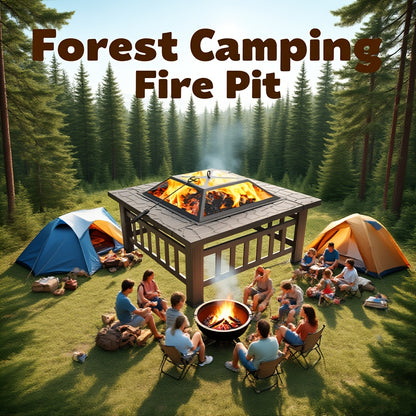 Fire Pit with Grill | Round Iron Wood Burning Patio Backyard Cooking