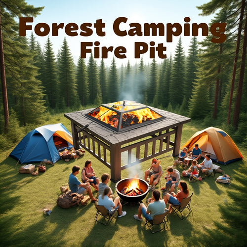 Fire Pit with Grill | Round Iron Wood Burning Patio Backyard Cooking