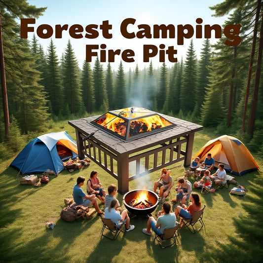 Fire Pit with Grill | Round Iron Wood Burning Patio Backyard Cooking