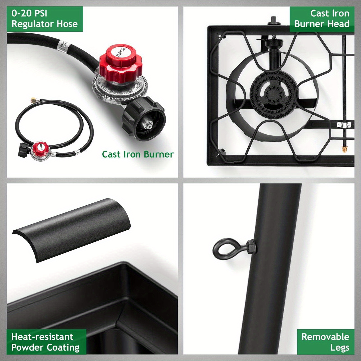 Outdoor Propane Burner Stove Cast Iron 1 or 3 Burner, 225000 BTU High-Pressure Cooker with Adjustable Heat, Removable Legs, for Camping Tailgating Frying Brewing Wok Cooking
