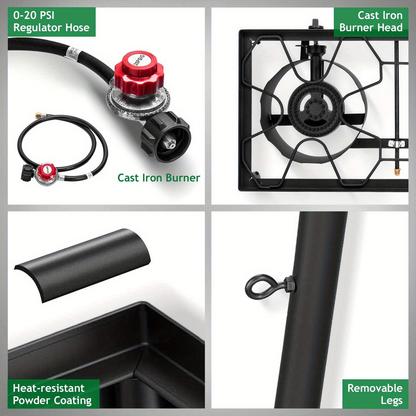 Outdoor Propane Burner Stove Cast Iron 1 or 3 Burner, 225000 BTU High-Pressure Cooker with Adjustable Heat, Removable Legs, for Camping Tailgating Frying Brewing Wok Cooking