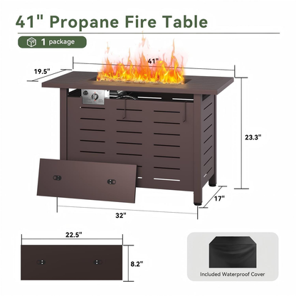Propane Fire Pit Table Outdoor 50,000 BTU Gas Fire Table with Lid Lava Rocks & Waterproof Cover for Patio Backyard Deck Black Brown 40"/44"