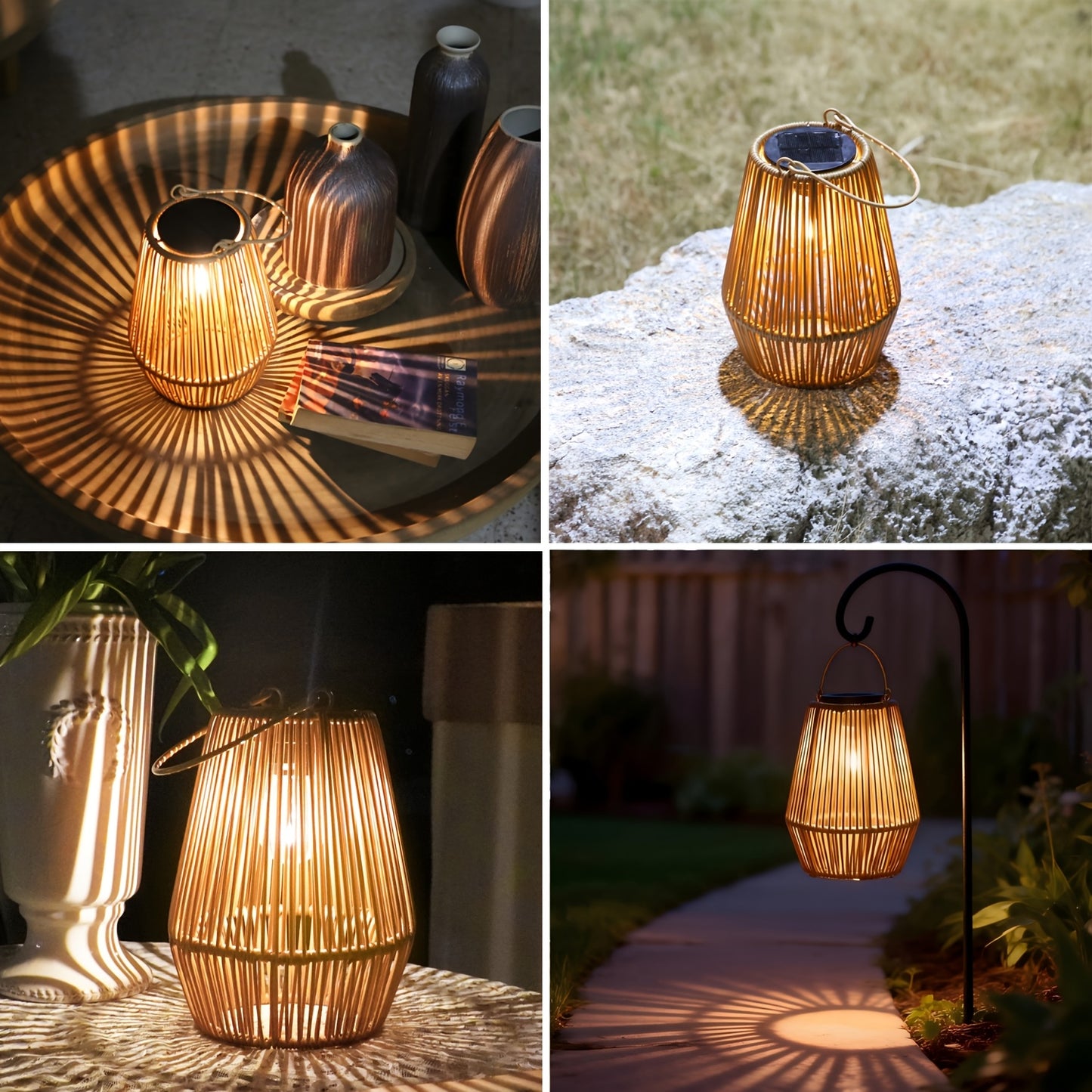 Solar Bamboo Lights Bohemian Style Outdoor Hanging Decoration for Garden Patio Deck Porch Tree Lawn Halloween Christmas 1/2/4pcs