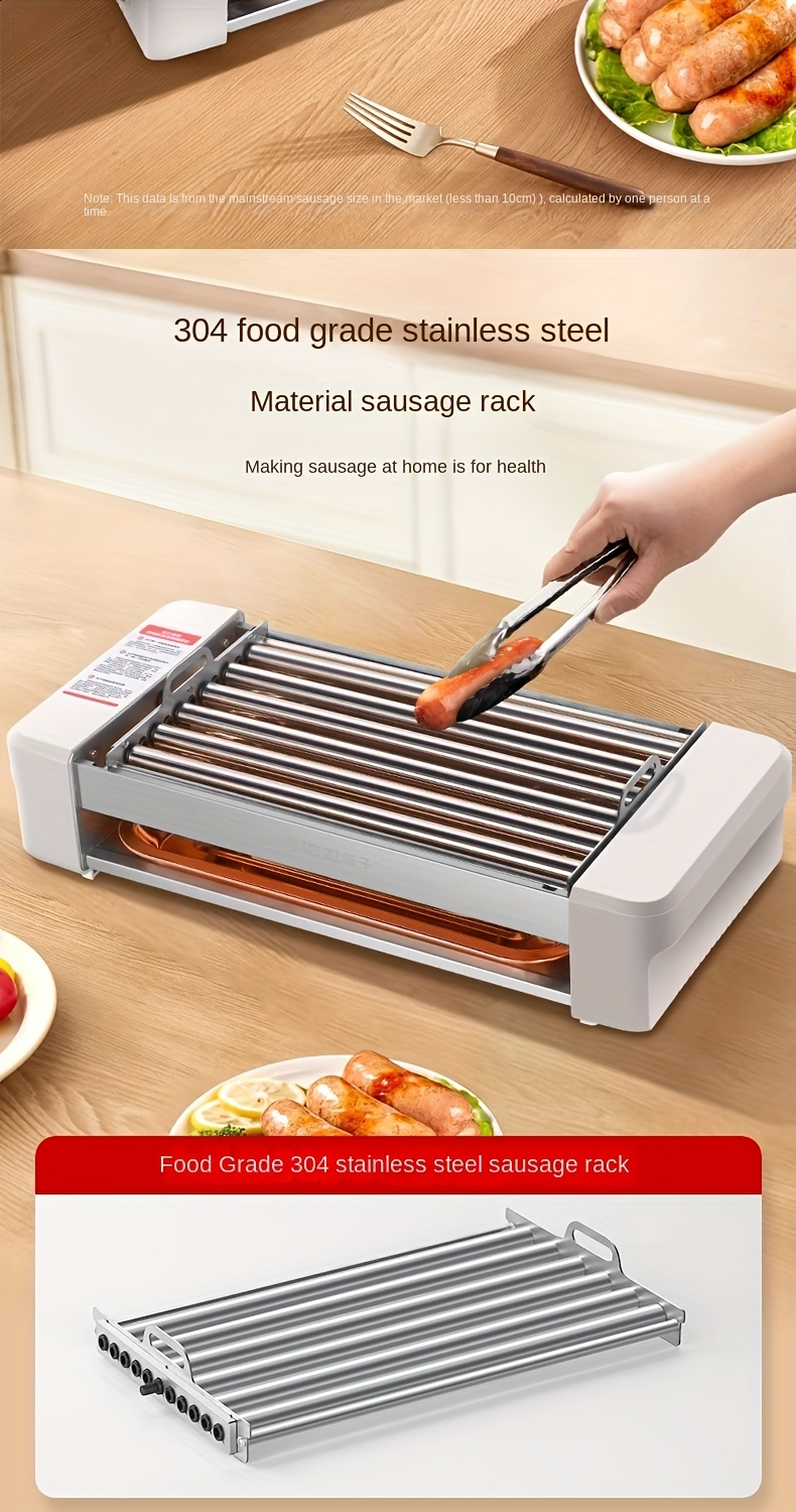 Sausage Grill 4-in-1 Multifunctional Electric Hot Dog Roller – Non-Stick Countertop Cooker with Adjustable Temperature, Detachable Panel, Silicone Oil Brush & Grill Holder – Easy Clean, Kitchen & Dorm Use