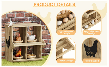 Chicken Nesting Box 6 Compartment Wooden Hen House with Perches - Floor Stand & Wall Mount Options, Durable Poultry Nesting Box for Small & Medium Chickens