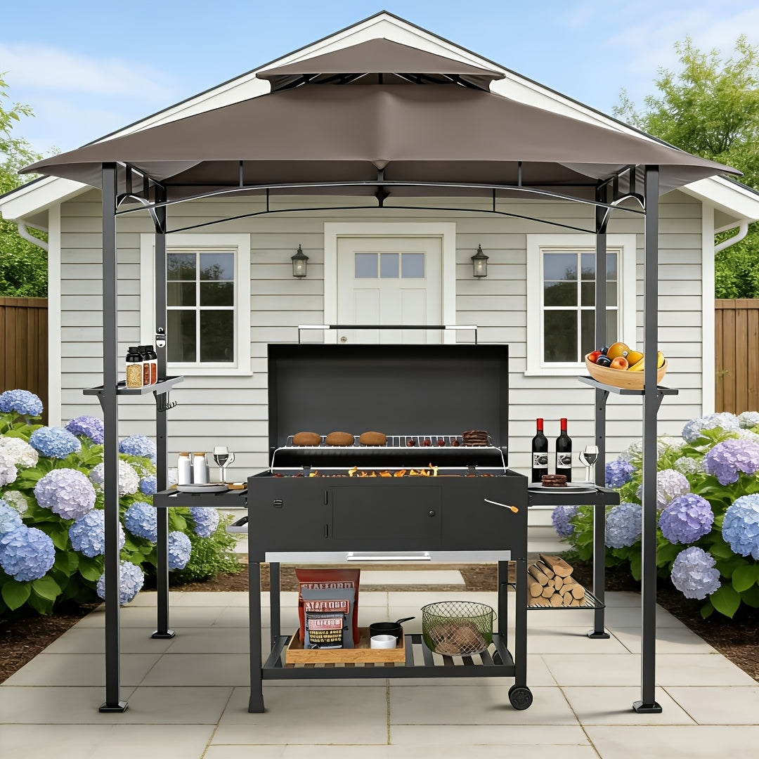 Outdoor Grill Gazebo Heavy-Duty Double-Tier BBQ Canopy UV-Resistant