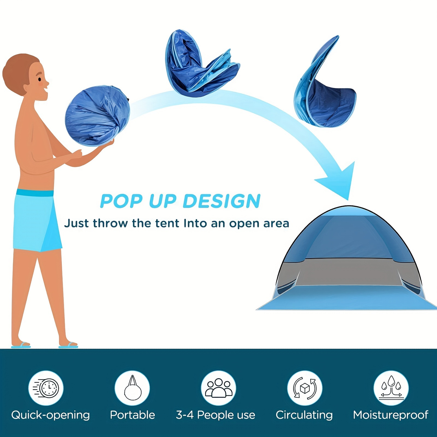 Beach Tent Pop Up Sun Shade 2-3 Person Anti-UV with Carry Bag