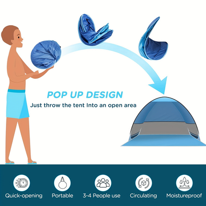 Beach Tent Pop Up Sun Shade 2-3 Person Anti-UV with Carry Bag