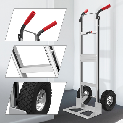 Heavy Duty Aluminum Hand Truck 550 lbs Capacity, Foldable Dolly Cart with 10-Inch Pneumatic Tires for Home, Workshop, Office and Warehouse