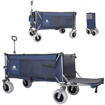 Heavy Duty Folding Wagon 52 Inch Utility Cart 560 lbs Capacity Collapsible Beach Wagon with Ultra-Stable Frame for Garden Sports Camping Outdoor