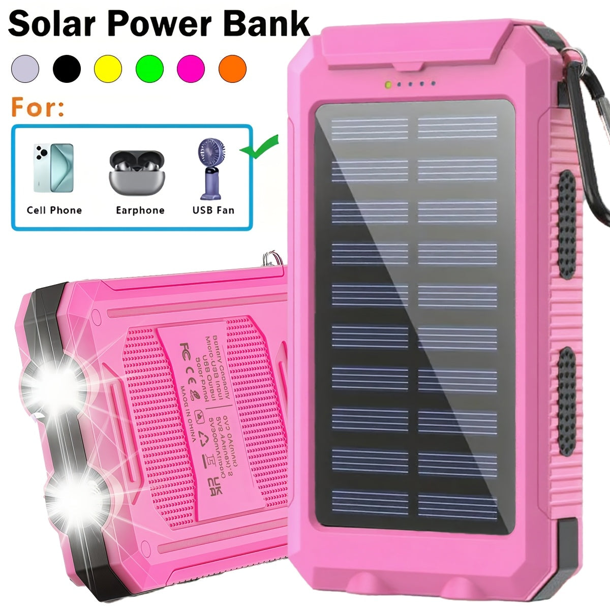 Solar Charger 12800mAh Portable Power Bank - Dual USB 5V Output, LED Flashlight, Outdoor Backup Battery for All Cell Phones, Camping, Hiking & Emergency Use