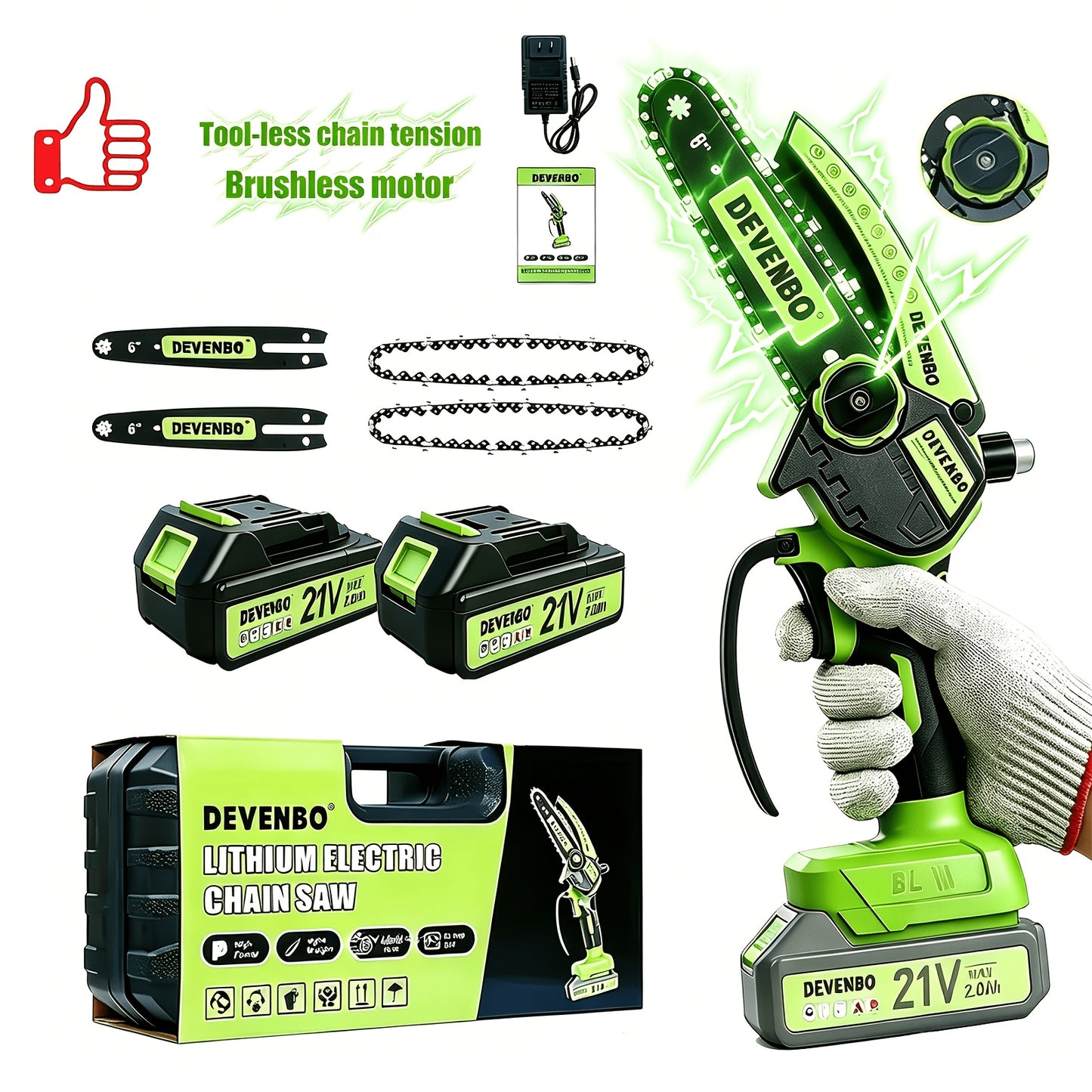 Cordless Mini Chainsaw 6-Inch, Handheld Pruning Saw with Rechargeable Battery, Adjustable Chain Tension, Safety Lock & Anti-Splash Guard for Branch Trimming in Yard, Garden & Home