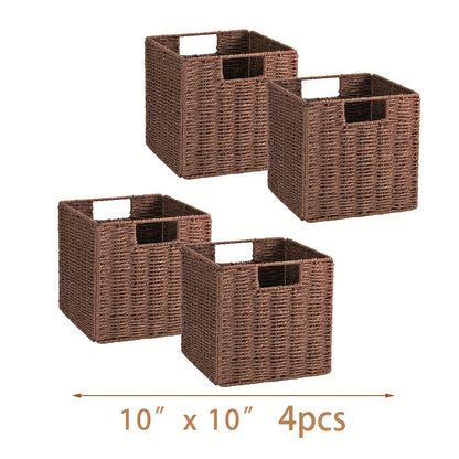 Woven Storage Baskets - Water Hyacinth, Seagrass & Paper Rope Organizer Bins for Shelves, Bathroom, Kitchen, Bedroom, Boho Home Decor