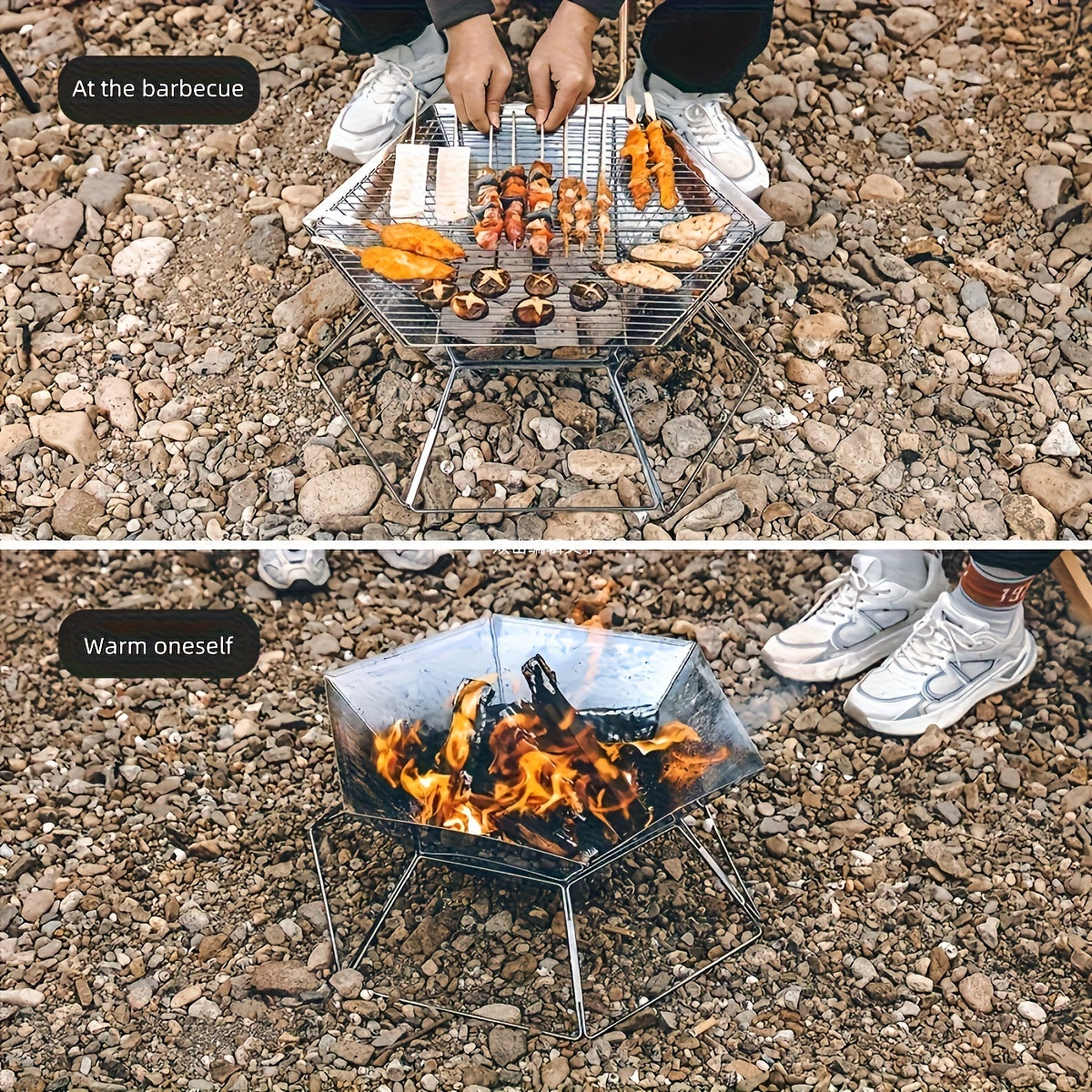 Charcoal Grill Portable Folding BBQ Fire Pit Hexagonal Camping Stove Open Grid Even Heat Backyard Picnic Beach Tailgating Outdoor Cooking Compact Easy Assembly