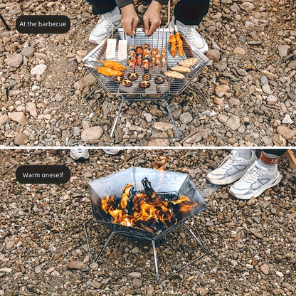Charcoal Grill Portable Folding BBQ Fire Pit Hexagonal Camping Stove Open Grid Even Heat Backyard Picnic Beach Tailgating Outdoor Cooking Compact Easy Assembly