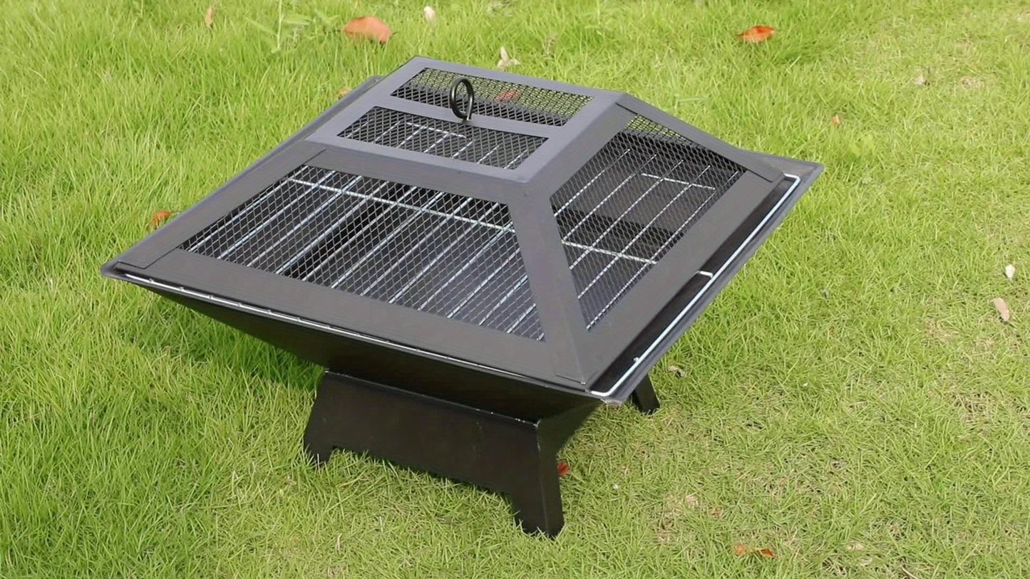 Outdoor Fire Pit 18.5 Inch Heavy Duty BBQ Grill Bowl with Combustion Grate Ash Collector Fireproof Cover Charcoal Hook for Backyard Patio Garden Camping