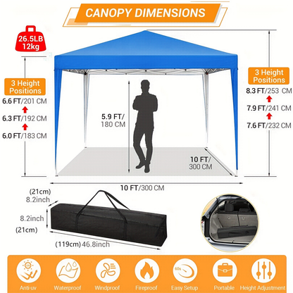 Pop Up Canopy Tent 10x10ft UPF50+ Waterproof Portable Gazebo Sandbags