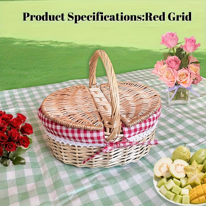 Covered Picnic Basket | Portable Lined Outdoor Gift Travel Basket