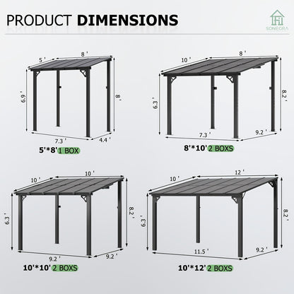 Lean-To Pergola Wall-Mounted Aluminum Louvered Roof Patio Awning