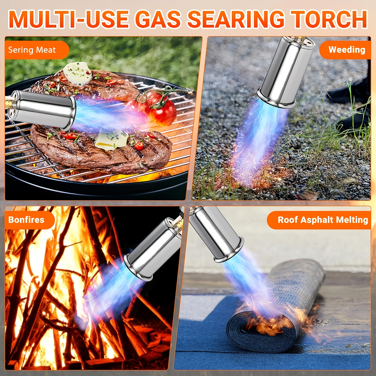 Propane Torch Flamethrower 24 Inch, Adjustable Flame Weed Burner & BBQ Grill Torch for Steak Searing, Charcoal Igniter, Campfire Starter, Creme Brulee, Sous Vide Cooking – Tank Not Included